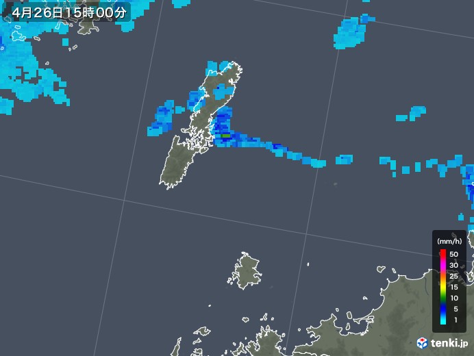 壱岐・対馬(長崎県)の雨雲レーダー(2019年04月26日)