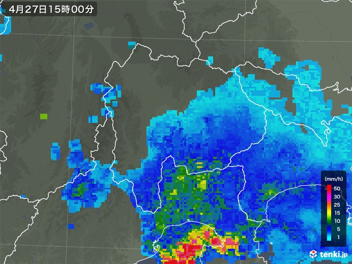 山梨県の雨雲レーダー(2019年04月27日)