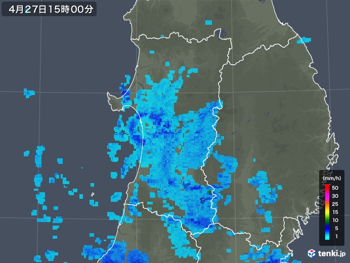 秋田県の雨雲レーダー(2019年04月27日)