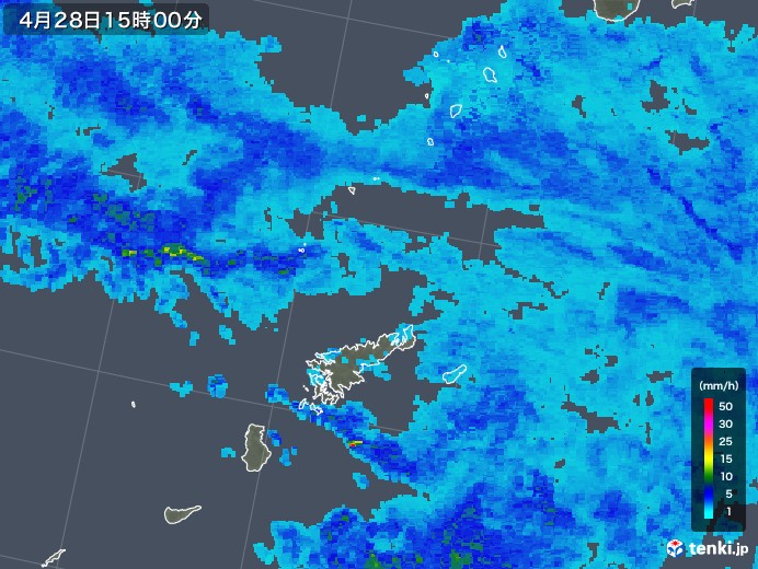 奄美諸島(鹿児島県)の雨雲レーダー(2019年04月28日)