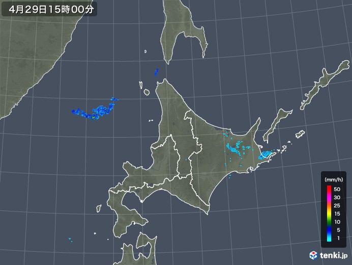北海道地方の雨雲の動き(2019年04月29日)