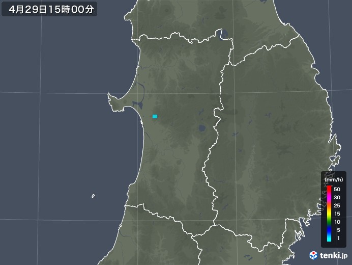 秋田県の雨雲レーダー(2019年04月29日)