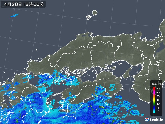 中国地方の雨雲レーダー(2019年04月30日)