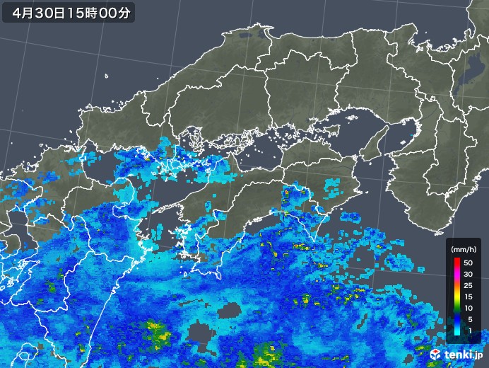 四国地方の雨雲レーダー(2019年04月30日)