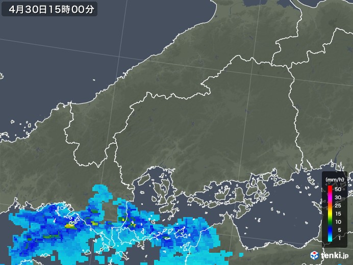 広島県の雨雲レーダー(2019年04月30日)