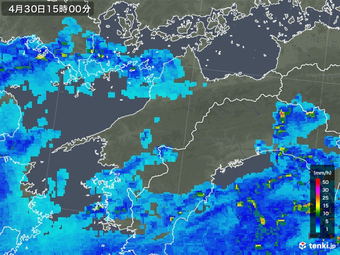 愛媛県の雨雲レーダー(2019年04月30日)