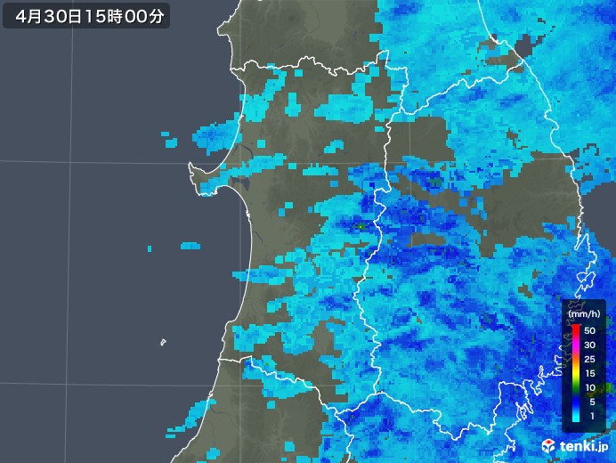 秋田県の雨雲レーダー(2019年04月30日)