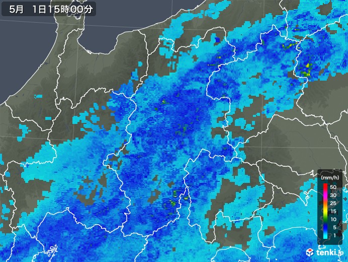 長野県の雨雲レーダー(2019年05月01日)