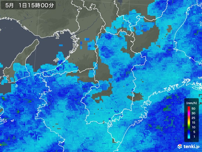 奈良県の雨雲レーダー(2019年05月01日)