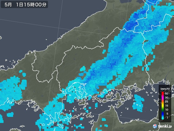 広島県の雨雲レーダー(2019年05月01日)