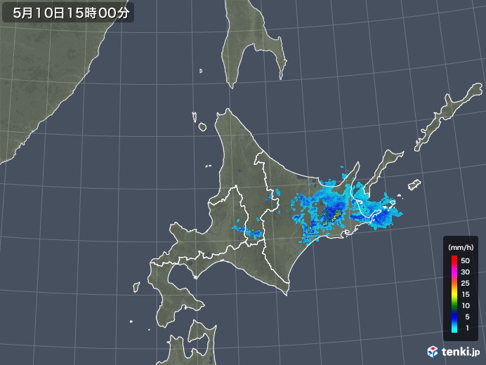 北海道地方の雨雲レーダー(2019年05月10日)