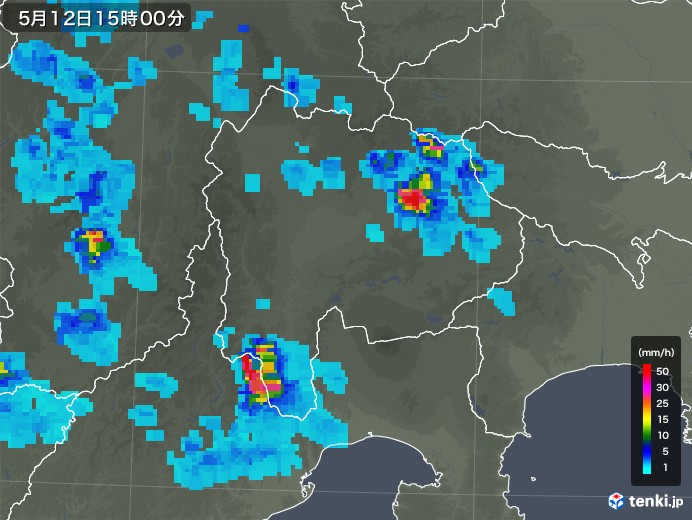 山梨県の雨雲レーダー(2019年05月12日)