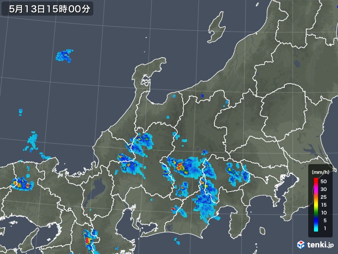 北陸地方の雨雲の動き(2019年05月13日)