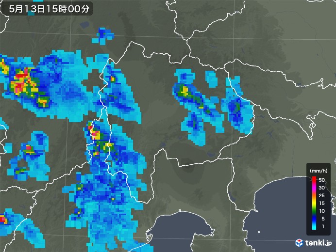 山梨県の雨雲の動き(2019年05月13日)