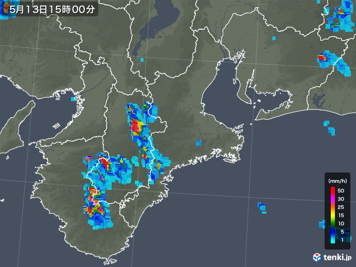 三重県の雨雲レーダー(2019年05月13日)