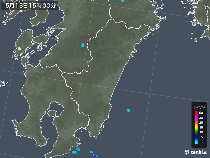 宮崎県の雨雲レーダー(2019年05月13日)
