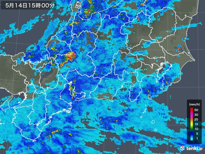 東海地方の雨雲レーダー(2019年05月14日)