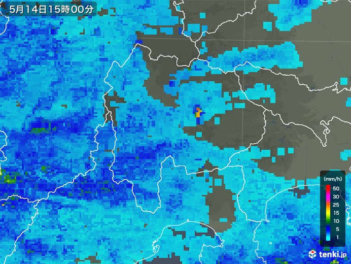 山梨県の雨雲レーダー(2019年05月14日)