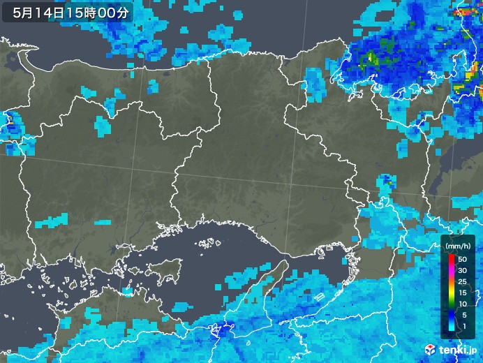 兵庫県の雨雲レーダー(2019年05月14日)