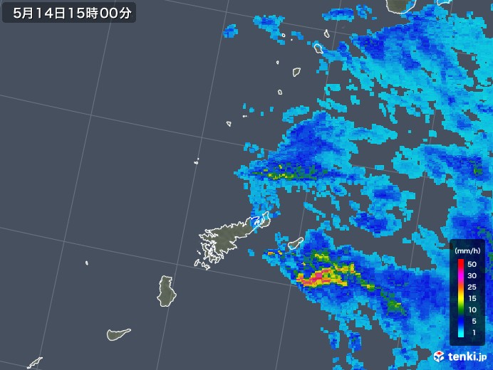 奄美諸島(鹿児島県)の雨雲レーダー(2019年05月14日)