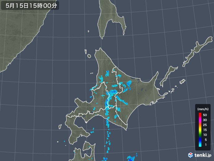 北海道地方の雨雲レーダー(2019年05月15日)