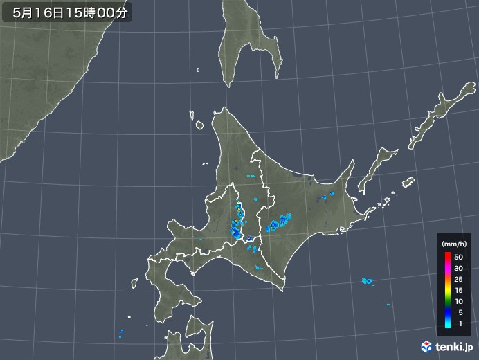 北海道地方の雨雲レーダー(2019年05月16日)