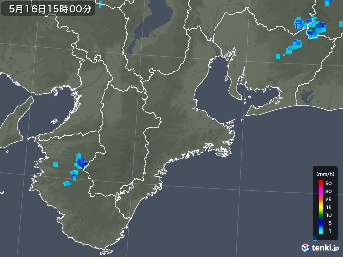 三重県の雨雲レーダー(2019年05月16日)