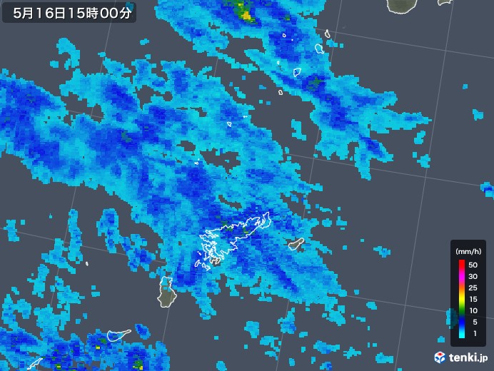 奄美諸島(鹿児島県)の雨雲レーダー(2019年05月16日)