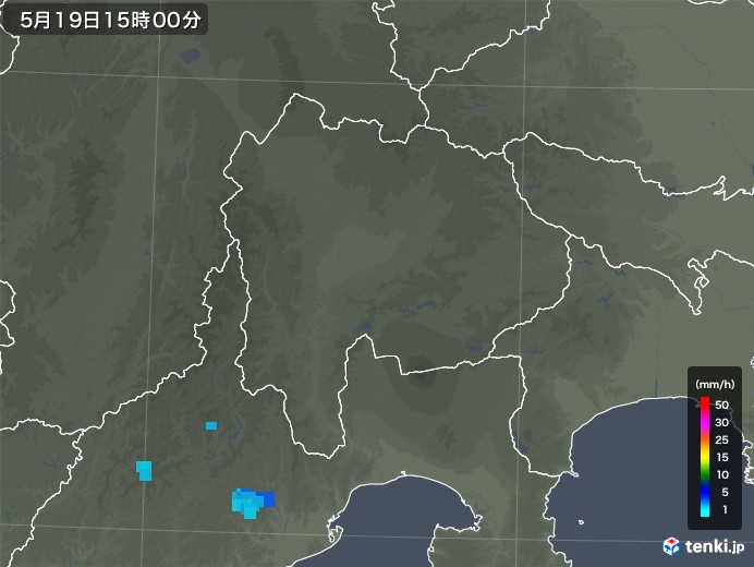 山梨県の雨雲レーダー(2019年05月19日)