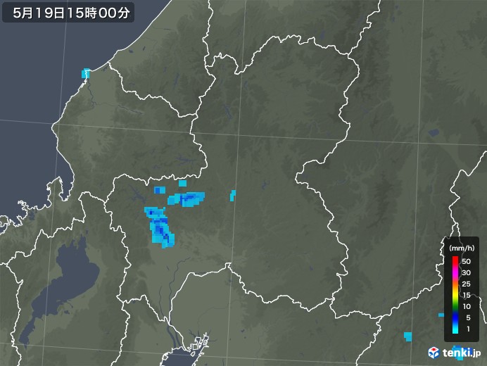 岐阜県の雨雲レーダー(2019年05月19日)