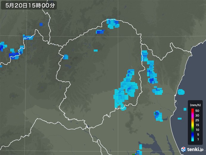 栃木県の雨雲の動き(2019年05月20日)