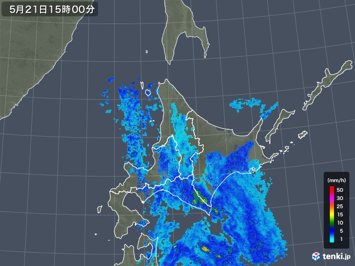 北海道地方の雨雲レーダー(2019年05月21日)