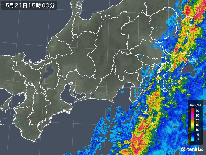 東海地方の雨雲レーダー(2019年05月21日)