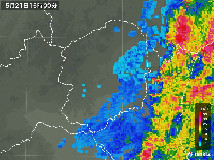 栃木県の雨雲レーダー(2019年05月21日)