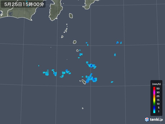 伊豆諸島(東京都)の雨雲レーダー(2019年05月25日)