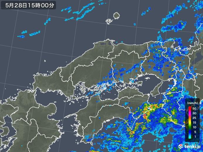 中国地方の雨雲レーダー(2019年05月28日)