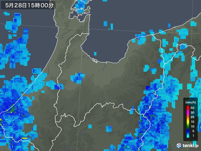 富山県の雨雲レーダー(2019年05月28日)