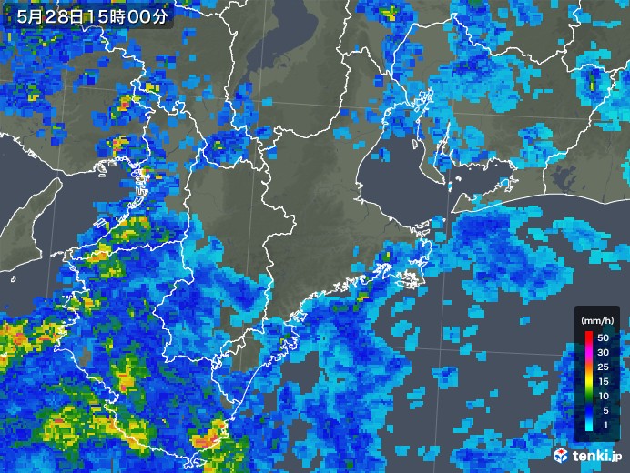 三重県の雨雲レーダー(2019年05月28日)