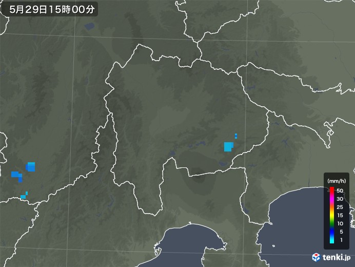 山梨県の雨雲レーダー(2019年05月29日)