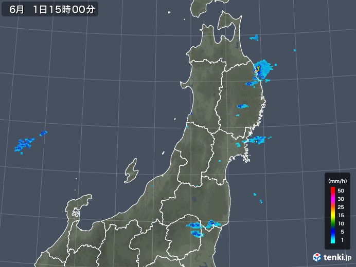 東北地方の雨雲レーダー(2019年06月01日)