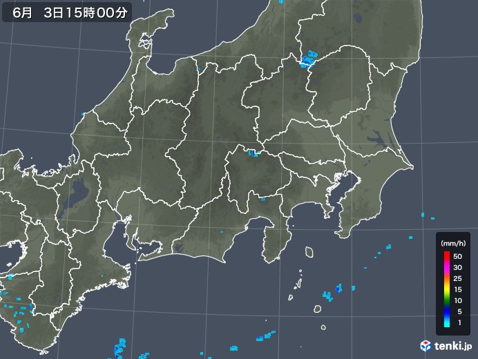 関東・甲信地方の雨雲レーダー(2019年06月03日)