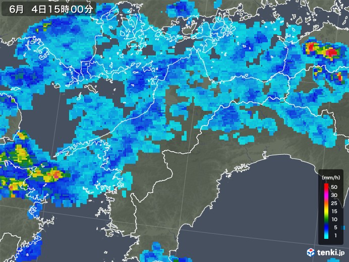 愛媛県の雨雲レーダー(2019年06月04日)