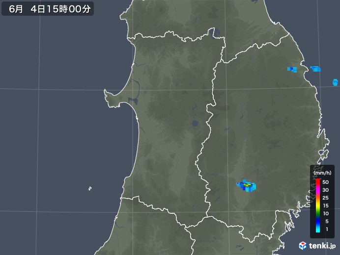 秋田県の雨雲レーダー(2019年06月04日)