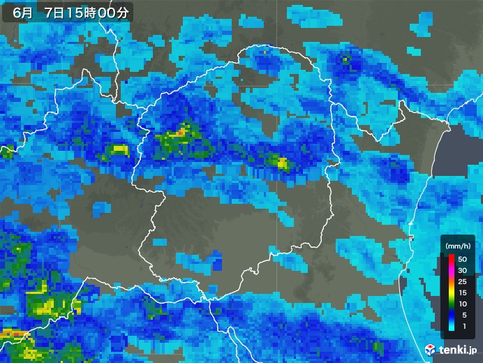 栃木県の雨雲レーダー(2019年06月07日)