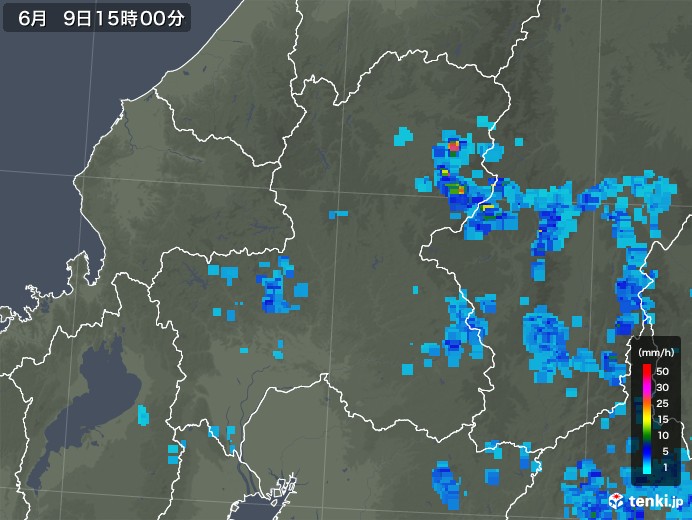 岐阜県の雨雲レーダー(2019年06月09日)