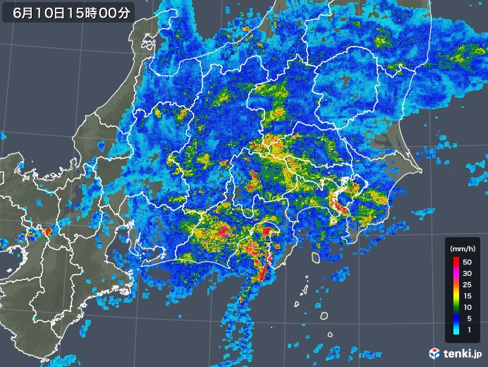 関東・甲信地方の雨雲レーダー(2019年06月10日)