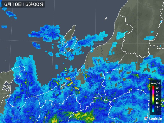 新潟県の雨雲レーダー(2019年06月10日)
