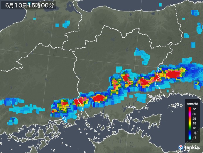 岡山県の雨雲レーダー(2019年06月10日)