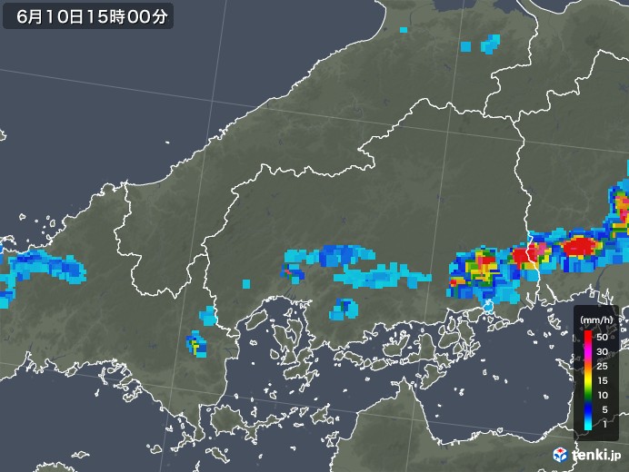 広島県の雨雲レーダー(2019年06月10日)