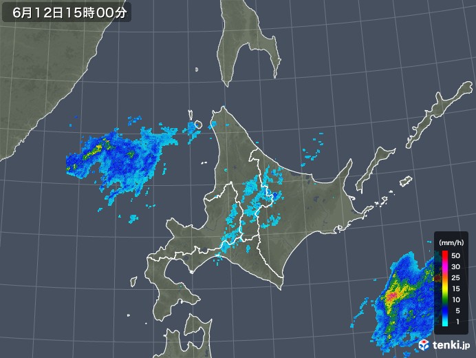 北海道地方の雨雲レーダー(2019年06月12日)